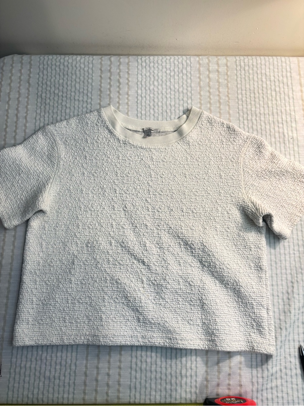 Halogen Cream Textured Short Sleeve Boxy Top